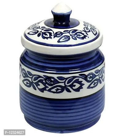 RAJ ROYAL Blue Pottery Hand Paintaed Mughal Ceramic Cornichon Storage Jar for Sugar | 750 GR