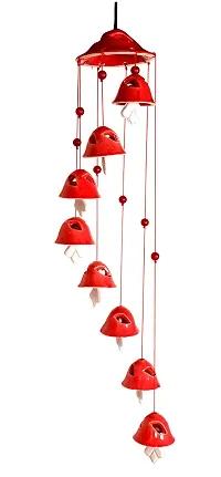 RAJ ROYAL Ceramic Red Wind Chimes Bell (8 Bells) - Elegant Decorative Melodious Hanging Bells for Home D?cor| Centre-Piece Decoration Bells for Indoor, Outdoor & Weddings-thumb1