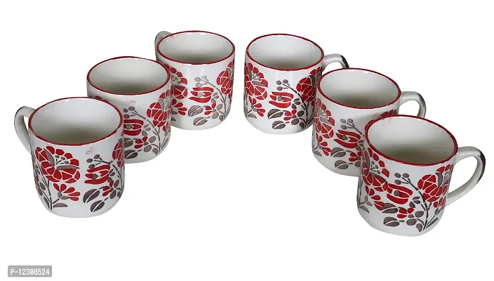 RAJ ROYAL Ceramic Stylish Coffee Mugs Tea Cup for Kids Girls Boys Flower Printed Design Microwave Cup with Handle Ideal Best Gift for Friends Anniversary Birthday - (Set of 6, Capacity - 300 ml)-thumb2