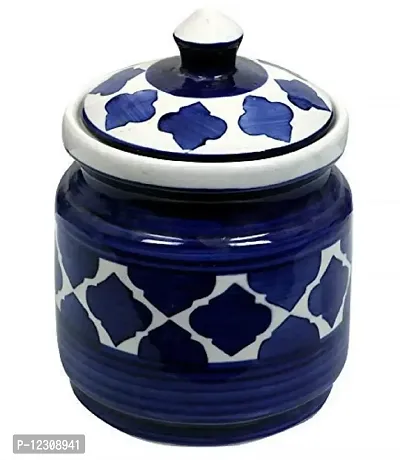 RAJ ROYAL Ceramic Storage Container Jar with Lid Storage Canister (Blue) -1.25 kg