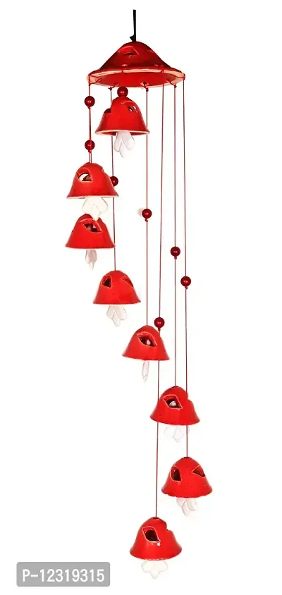 RAJ ROYAL Ceramic Red Wind Chimes Bell (8 Bells) - Elegant Decorative Melodious Hanging Bells for Home D?cor| Centre-Piece Decoration Bells for Indoor, Outdoor & Weddings-thumb0