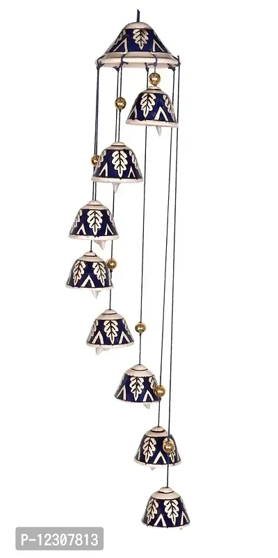 RAJ ROYAL Ceramic Blue Wind Chimes Bell (8 Bells) - Elegant Decorative Melodious Hanging Bells for Home| Centre-Piece Decoration Bells for Indoor, Outdoor & Weddings