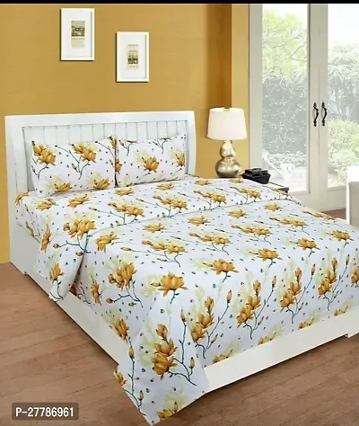 Comfortable Microfiber Printed Double Bedsheet with Two Pillow Covers-thumb0