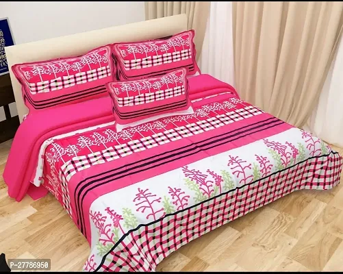 Comfortable Microfiber Printed Double Bedsheet with Two Pillow Covers-thumb0