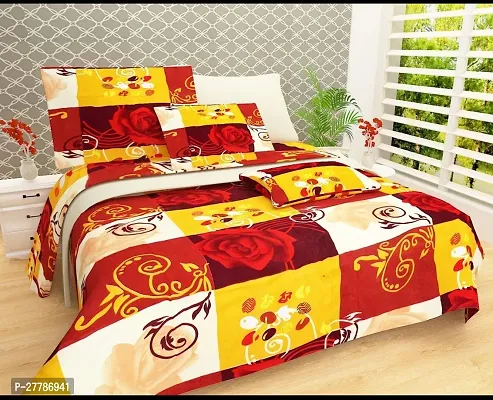 Comfortable Microfiber Printed Double Bedsheet with Two Pillow Covers-thumb0