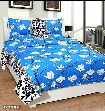 Comfortable Microfiber Printed Double Bedsheet with Two Pillow Covers-thumb0