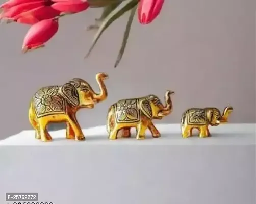 Set Of 3 Gold Elephant Idol Showpiece For Home Decor And Gift Decorative Showpiece-thumb0