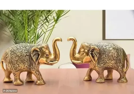 Elephant Statue Pair In Golden Finish Having Attractive Look Decorative Showpiece