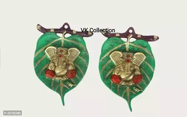 Ganesh Wall Hanging For Home Entrance Door Lord Ganesha In Dhoti On Leaf Wall Hanging-thumb0