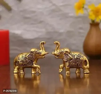 Set Of Two Piece Metal Sculptures Elephant Pair For Showpiece-thumb0