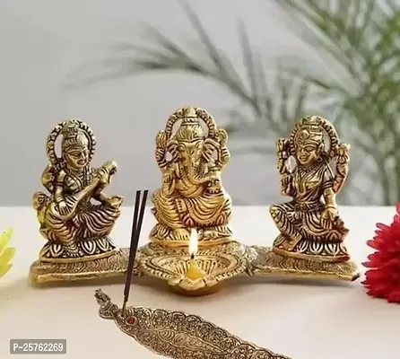 Laxmi Ganesha Sarswati Ji Murti For Pooja Metal Laxmi Ganesh And Sarswati Statue Idol-thumb0