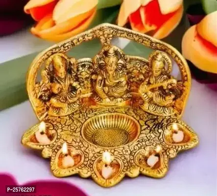 Lakshmi Ganesha Saraswati With 5 Face Diya Religious Idol Figurine Metal Ganesha Laxmi And Sarswati