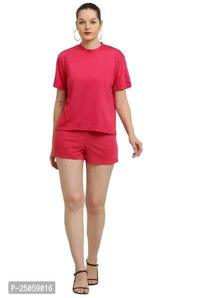 CANIDAE Women's Solid Regular Fit T-Shirt and Shorts Set | Nightwear | Small-10XL | (Small, Dark Pink)