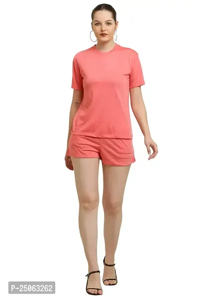 CANIDAE Women's Solid Regular Fit T-Shirt and Shorts Set | Nightwear | Small-10XL | (Small, Peach)