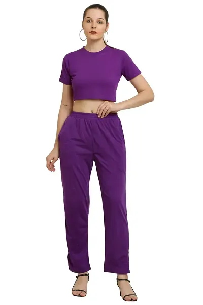 Contemporary Purple Cotton Solid Co-Ords Sets For Women