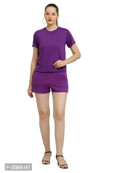 CANIDAE Women's Solid Regular Fit T-Shirt and Shorts Set | Nightwear | Small-10XL | (Small, Purple)