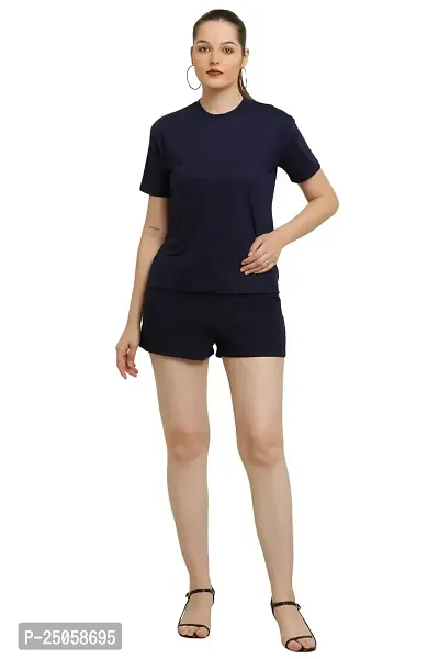 CANIDAE Women's Solid Regular Fit T-Shirt and Shorts Set | Nightwear | Small-10XL | (Small, Navy Blue)