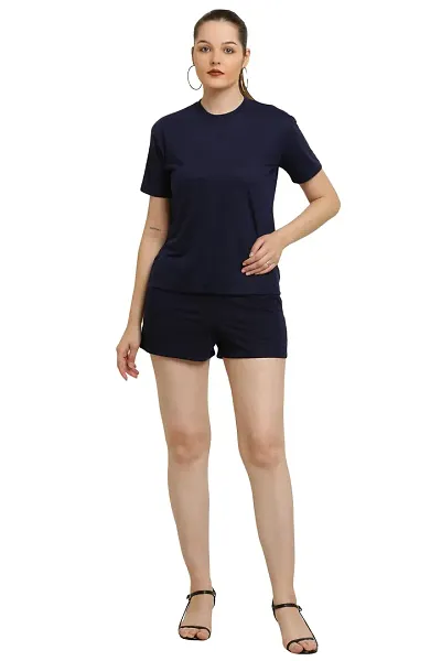 CANIDAE Women's Solid Regular Fit T-Shirt and Shorts Set | Nightwear | Small-10XL |