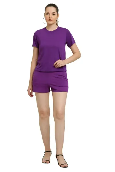 Contemporary Purple Cotton Solid Co-Ords Sets For Women