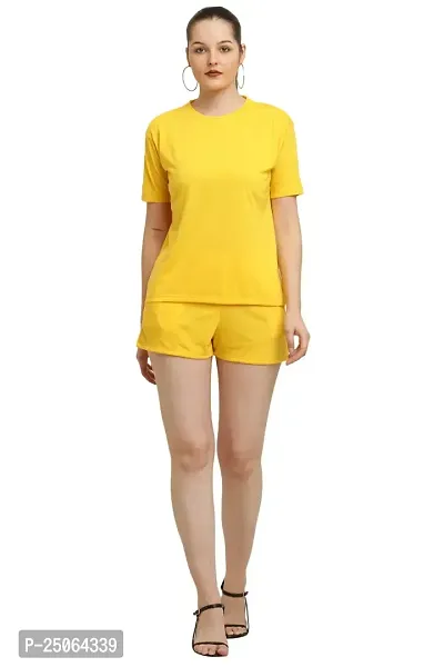 CANIDAE Women's Solid Regular Fit T-Shirt and Shorts Set | Nightwear | Small-10XL | (Small, Yellow)