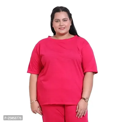 Canidae Women Plus Size Comfortable Cotton Round Neck Half Sleeve Casual T-Shirt, Sleep, Night, Yoga, Daily Gym n Lounge Wear Short Tee/Tops for Ladies, SMALL to 8XL (SMALL, DARK PINK)-thumb0