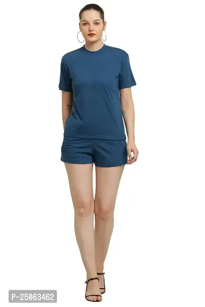 CANIDAE Women's Solid Regular Fit T-Shirt and Shorts Set | Nightwear | Small-10XL | (Small, Blue)