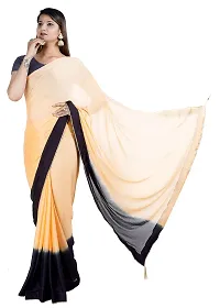 MJN EXPORT Half And Half Design Pure Chinon Silk Fabric Peach And Black Color Saree With Blouse Size 6.40M-thumb1