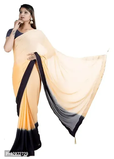 MJN EXPORT Half And Half Design Pure Chinon Silk Fabric Peach And Black Color Saree With Blouse Size 6.40M-thumb2