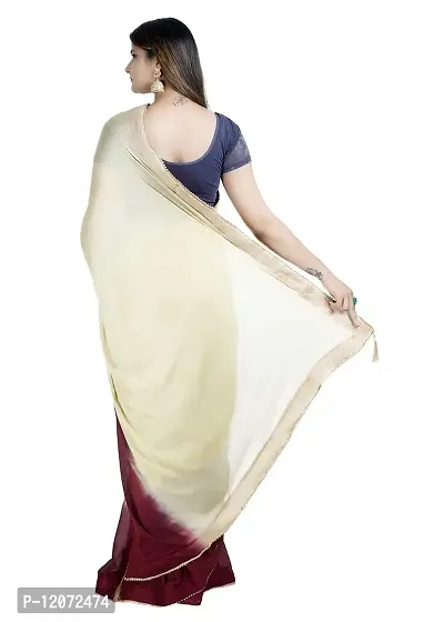 MJN EXPORT Half And Half Design Pure Chinon Silk Fabric Baby Cream And Coffee Saree With Blouse Size 6.40M-thumb4