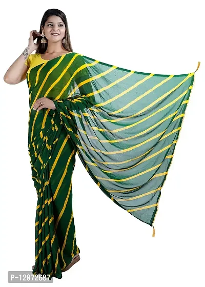 Women's & Girl's Pure Chinon Saree With Blouse Piece (MJN 633_Green)