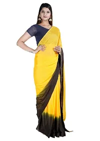 MJN EXPORT Half And Half Design Pure Chinon Silk Fabric Baby Yellow And Black Saree With Blouse Size 6.40M-thumb2