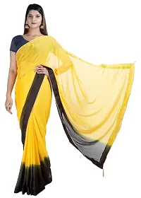 MJN EXPORT Half And Half Design Pure Chinon Silk Fabric Baby Yellow And Black Saree With Blouse Size 6.40M-thumb1