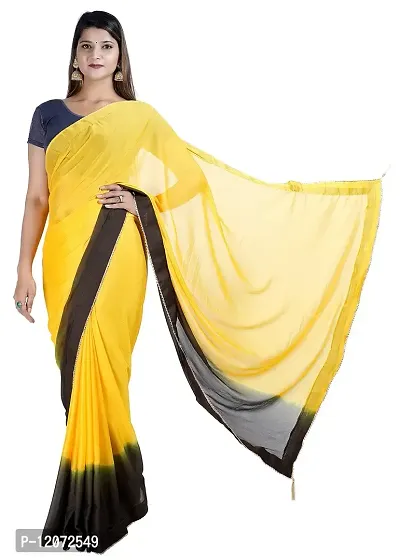 MJN EXPORT Half And Half Design Pure Chinon Silk Fabric Baby Yellow And Black Saree With Blouse Size 6.40M-thumb2