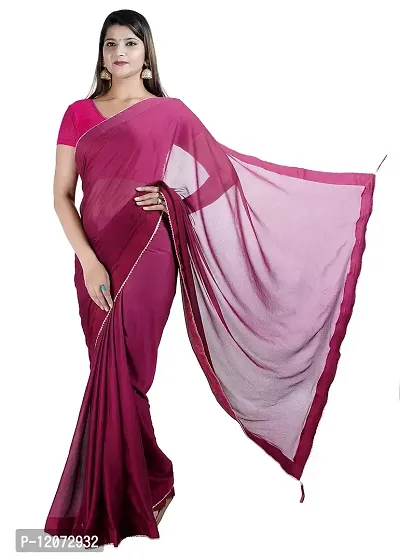 MJN EXPORT Half And Half Design Pure Chinon Silk Fabric Majenta Color Saree With Blouse Size 6.40M