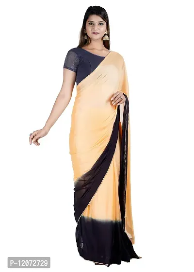 MJN EXPORT Half And Half Design Pure Chinon Silk Fabric Peach And Black Color Saree With Blouse Size 6.40M-thumb3