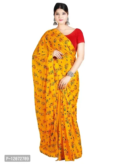 Beautiful Yellow Color Hand Block Printed Saree Size 6.50 M With Blouse Piese-thumb0