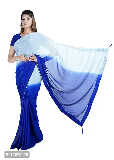 MJN EXPORT Half And Half Design Pure Chinon Silk Fabric Grey And Blue color Saree With Blouse Size 6.40M
