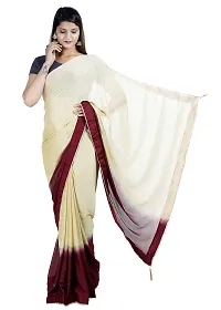 MJN EXPORT Half And Half Design Pure Chinon Silk Fabric Baby Cream And Coffee Saree With Blouse Size 6.40M-thumb1