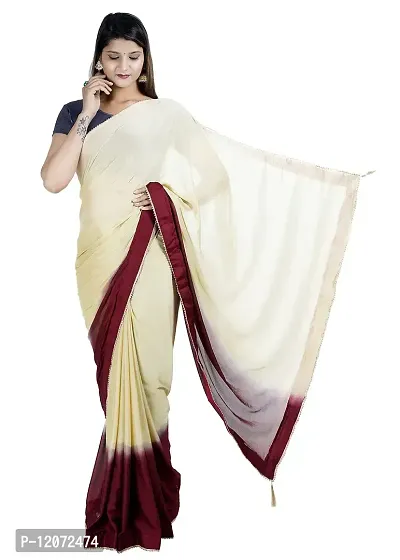 MJN EXPORT Half And Half Design Pure Chinon Silk Fabric Baby Cream And Coffee Saree With Blouse Size 6.40M-thumb2