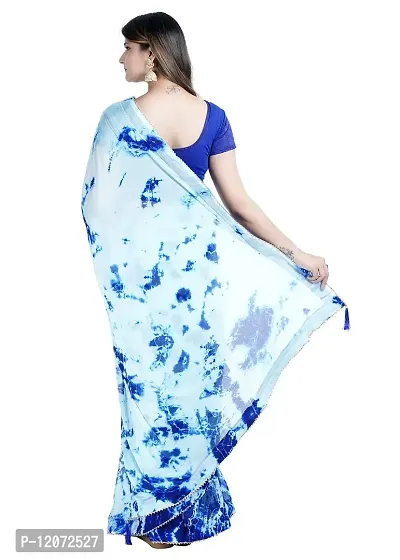 Womens Aqua Blue Color Bati Design Pure Chinon Fabric Lace Border Saree With Running Blouse Size 6.40M-thumb4
