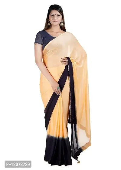 MJN EXPORT Half And Half Design Pure Chinon Silk Fabric Peach And Black Color Saree With Blouse Size 6.40M