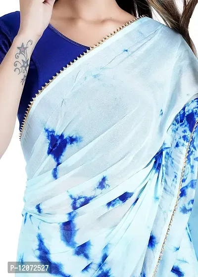 Womens Aqua Blue Color Bati Design Pure Chinon Fabric Lace Border Saree With Running Blouse Size 6.40M-thumb5