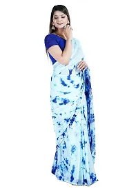 Womens Aqua Blue Color Bati Design Pure Chinon Fabric Lace Border Saree With Running Blouse Size 6.40M-thumb1