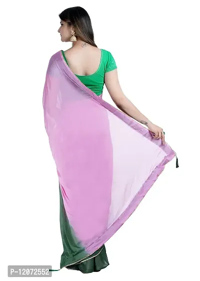 MJN EXPORT Half And Half Design Pure Chinon Silk Fabric Pink And Green Saree With Blouse Size 6.40M-thumb4