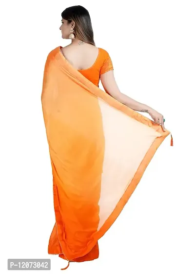 MJN EXPORT Half And Half Design Pure Chinon Silk Fabric Tongerine And Tiger Orange Color Saree With Blouse Size 6.40M-thumb4