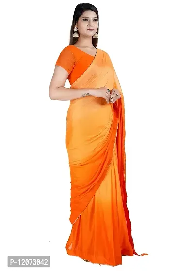 MJN EXPORT Half And Half Design Pure Chinon Silk Fabric Tongerine And Tiger Orange Color Saree With Blouse Size 6.40M-thumb3