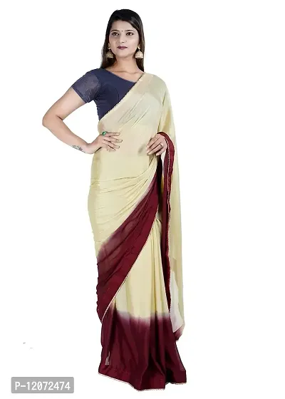 MJN EXPORT Half And Half Design Pure Chinon Silk Fabric Baby Cream And Coffee Saree With Blouse Size 6.40M-thumb3