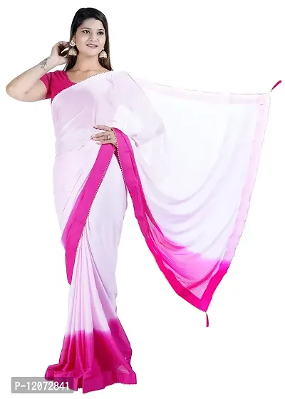 MJN EXPORT Half And Half Design Pure Chinon Silk Fabric Baby Pink And Dark Pink Saree With Blouse Size 6.40M