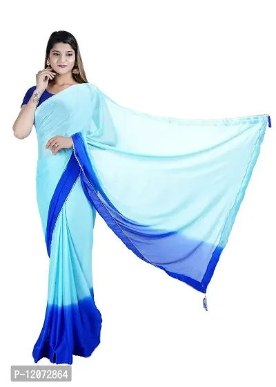 MJN EXPORT Half And Half Design Pure Chinon Silk Fabric Aqua Blue And Blue color Saree With Blouse Size 6.40M