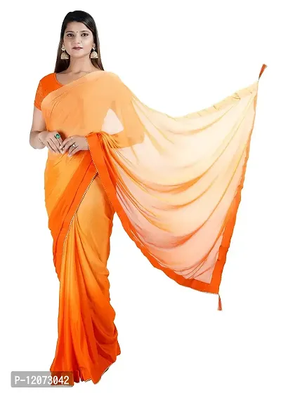 MJN EXPORT Half And Half Design Pure Chinon Silk Fabric Tongerine And Tiger Orange Color Saree With Blouse Size 6.40M-thumb2